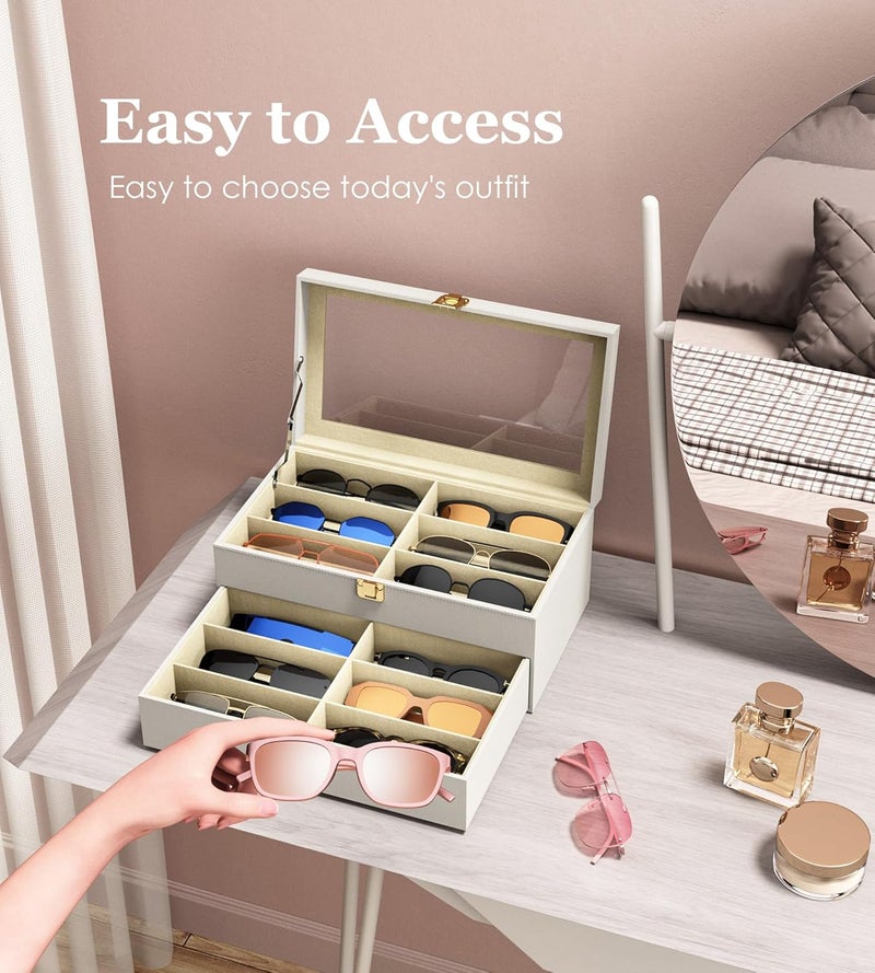 NEWLOOP Store Sunglasses Organizer Multiple Pairs of Glasses Display Case Sunglass Hard Shell Storage Box for Women Men 12/16 Slots - Image 3